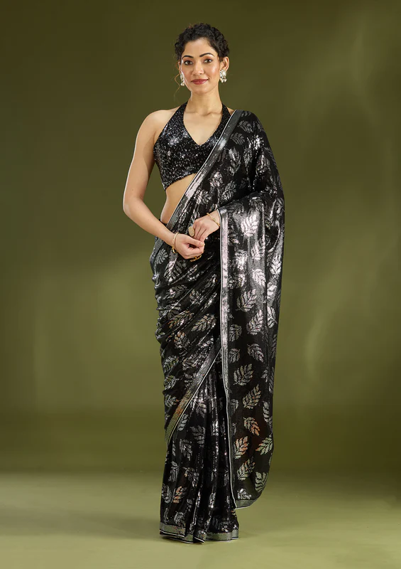 Black Sequins Georgette Sarees